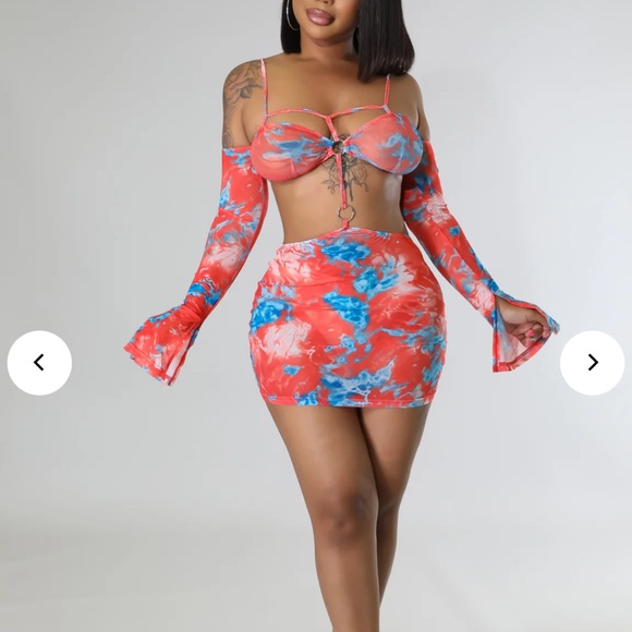 Dresses & Skirts - Mesh Orange Blue Tie Dye Bodycon Mini Dress